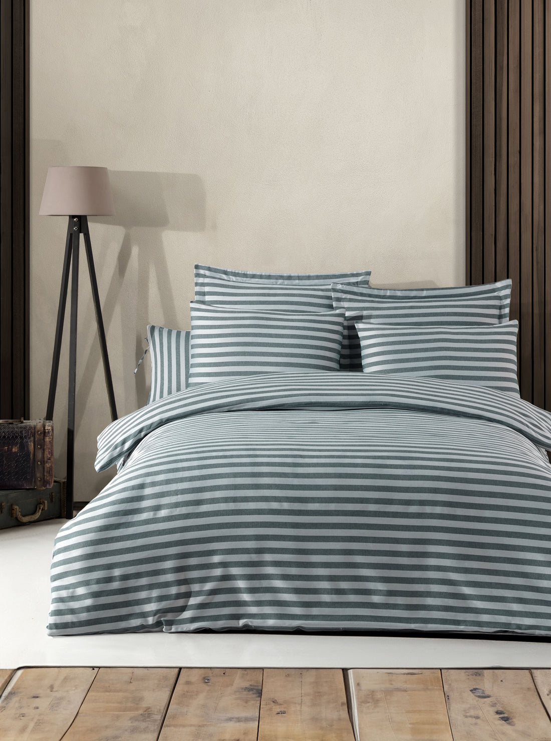 Water Yollu Saten Çift Kişilik Yeşil - Nevresim Takımı - 029462