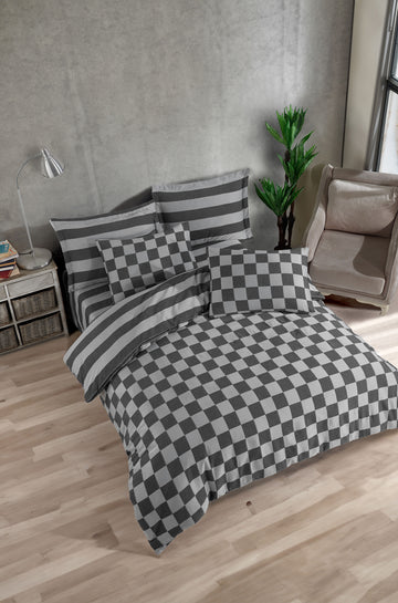 Kareli Saten Çift Kişilik Siyah - Nevresim Takımı - 029552