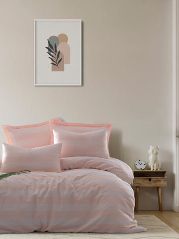 Max Yollu Saten Çift Kişilik Pudra - Nevresim Takımı - 029588