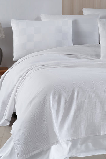 Kare Örgü Çift Kişilik Beyaz - Pike - 030477