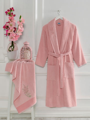Pudra - Baş Havlulu Bornoz Seti