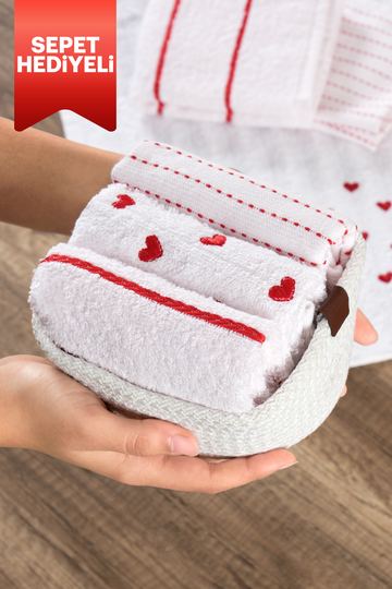 3'lü Sophia Kalpli 30x50 Cm El Ve Yüz Havlu Seti Mutfak Havlusu