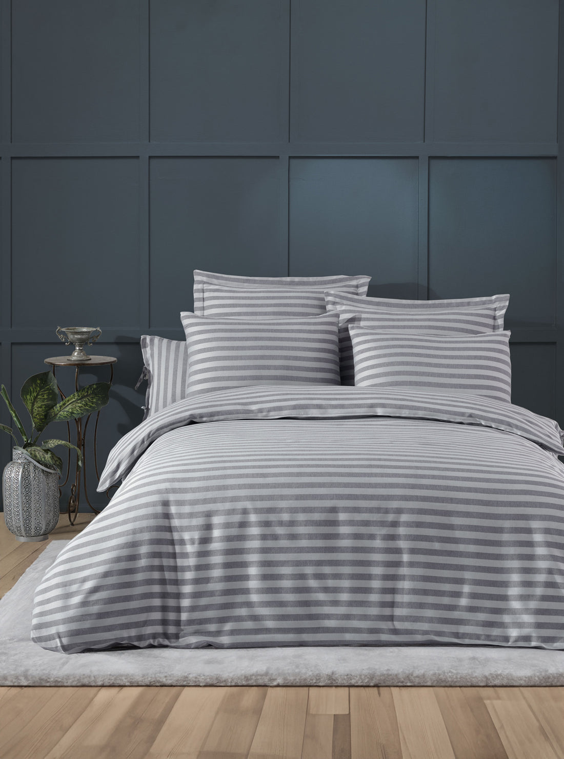 Water Yollu Saten Çift Kişilik A.Gri - Nevresim Takımı - 029408