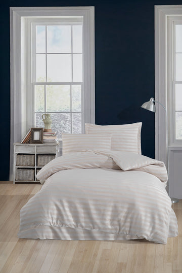 Water Yollu Saten Tek Kişilik Bej - Nevresim Takımı - 029418