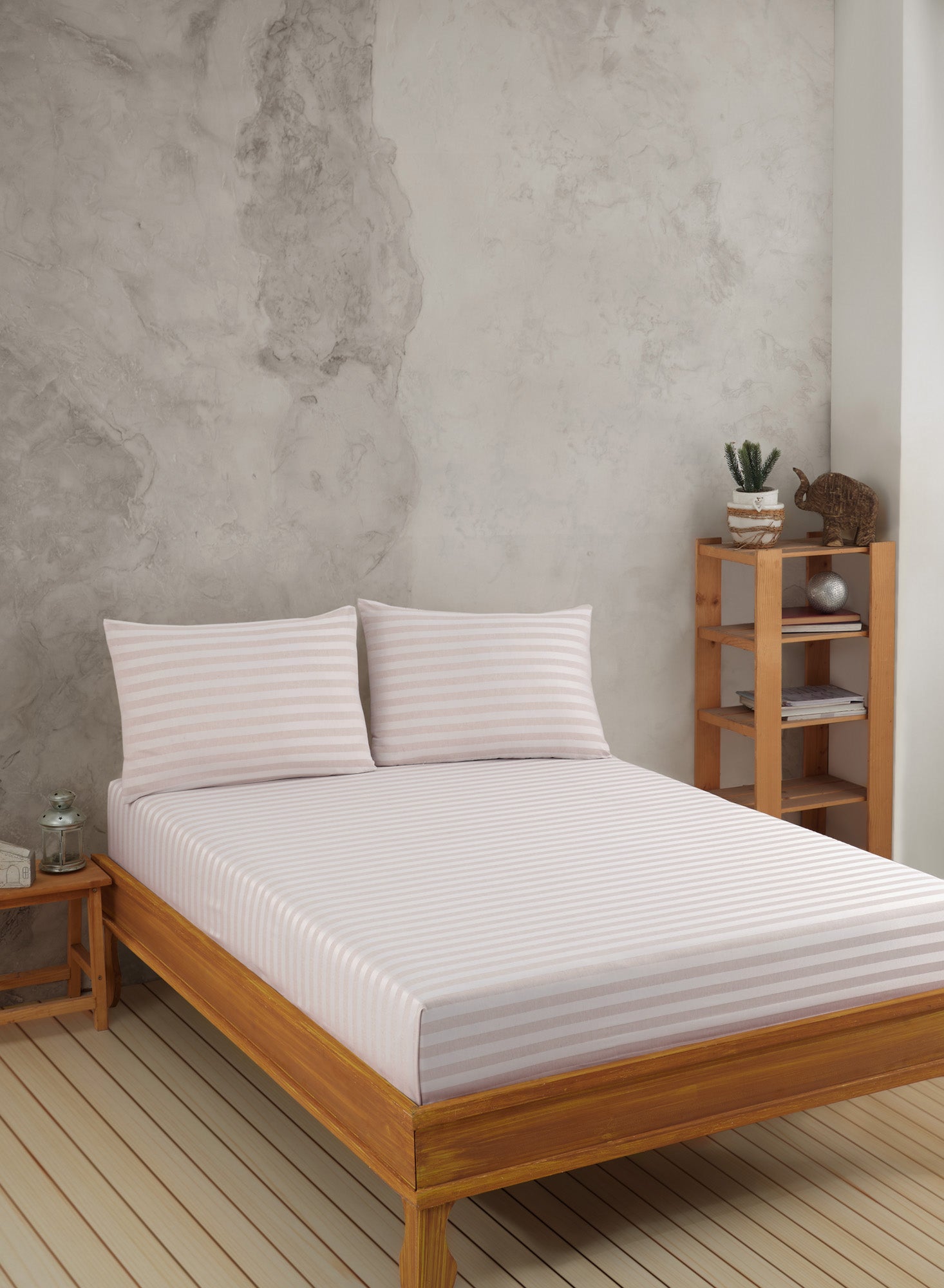 Water Yollu Saten Tek Kişilik Bej - Çarşaf Yastık Seti - 029424