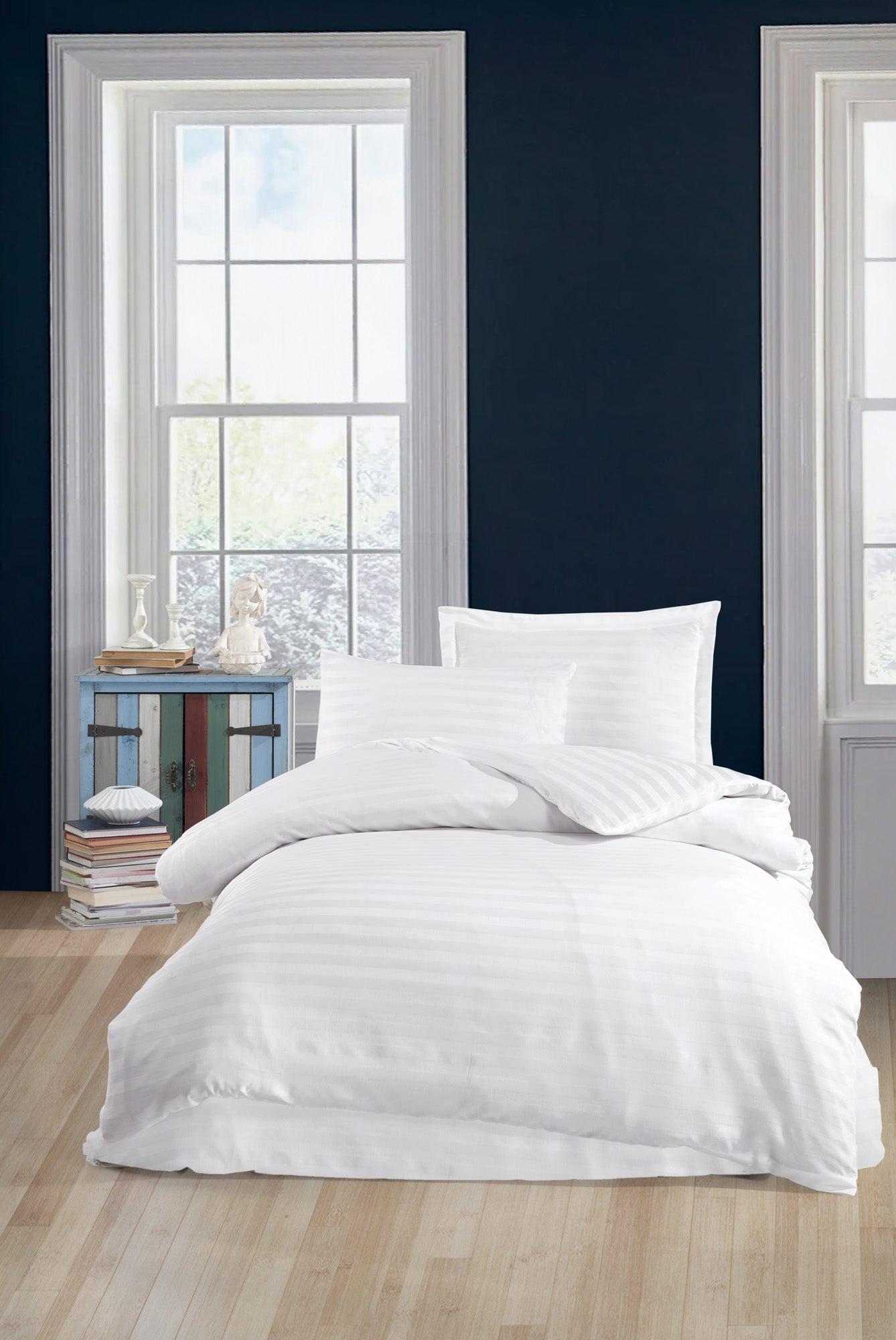 Water Yollu Saten Tek Kişilik Beyaz - Nevresim Takımı - 029427