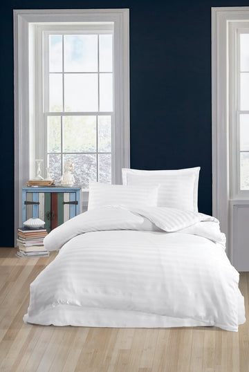 Water Yollu Saten Tek Kişilik Beyaz - Nevresim Takımı - 029427