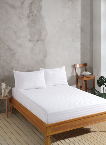 Water Yollu Saten Tek Kişilik Beyaz - Çarşaf Yastık Seti - 029433