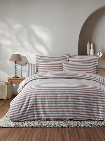 Water Yollu Saten Çift Kişilik Kahve - Nevresim Takımı - 029435