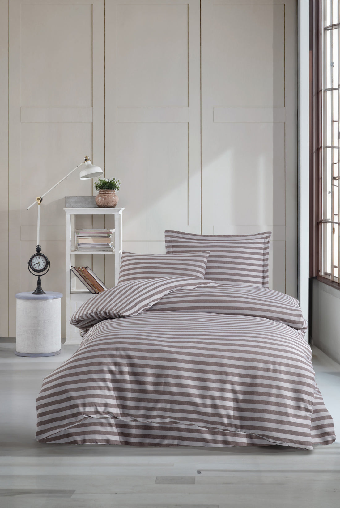 Water Yollu Saten Tek Kişilik Kahve - Nevresim Takımı - 029436