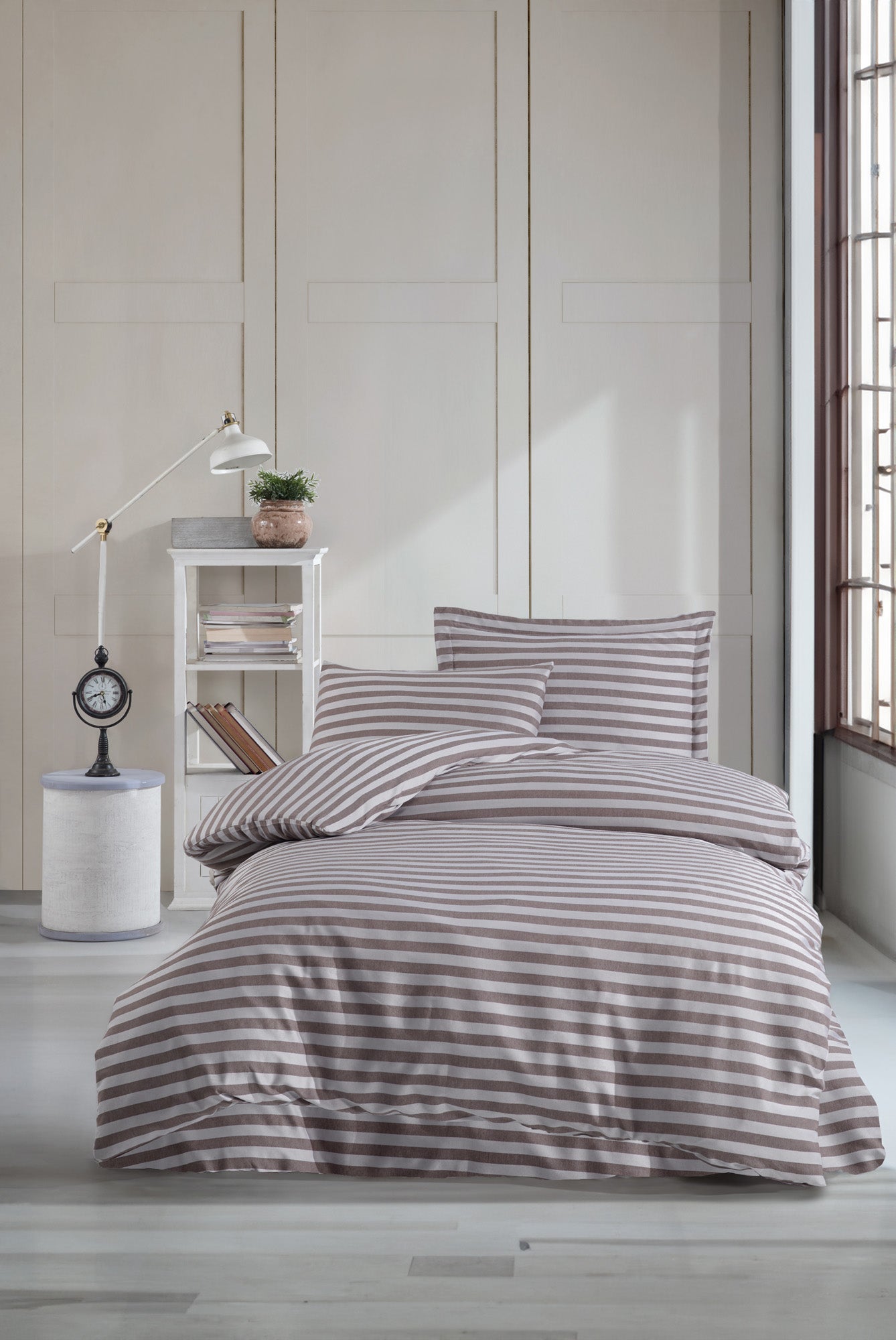 Water Yollu Saten Tek Kişilik Kahve - Nevresim Takımı - 029436