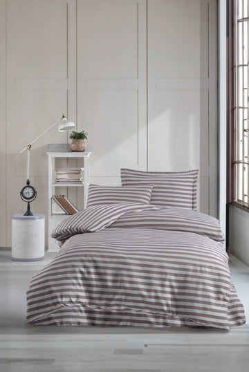 Water Yollu Saten Tek Kişilik Kahve - Nevresim Takımı - 029436