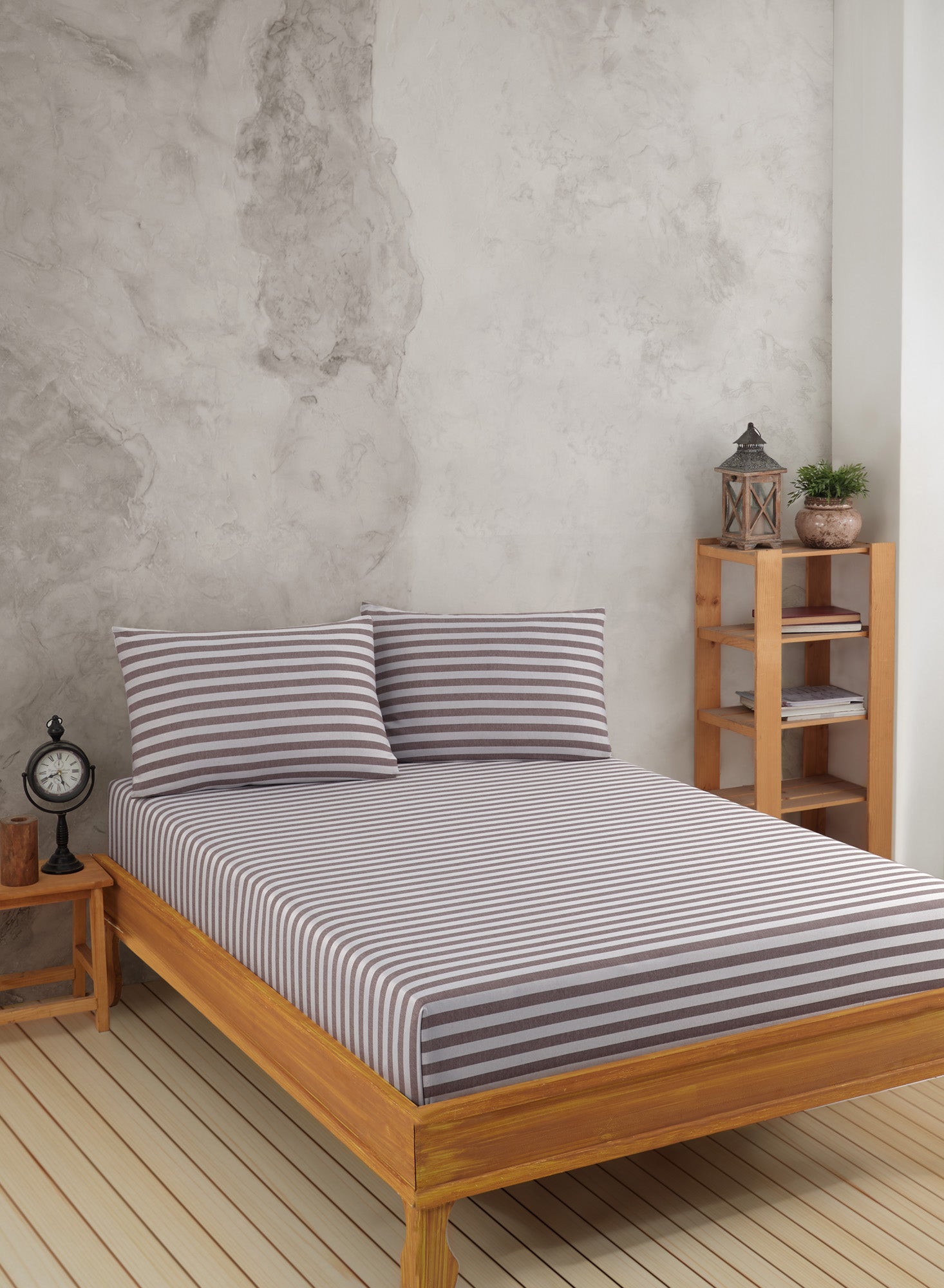 Water Yollu Saten Tek Kişilik Kahve - Çarşaf Yastık Seti - 029442