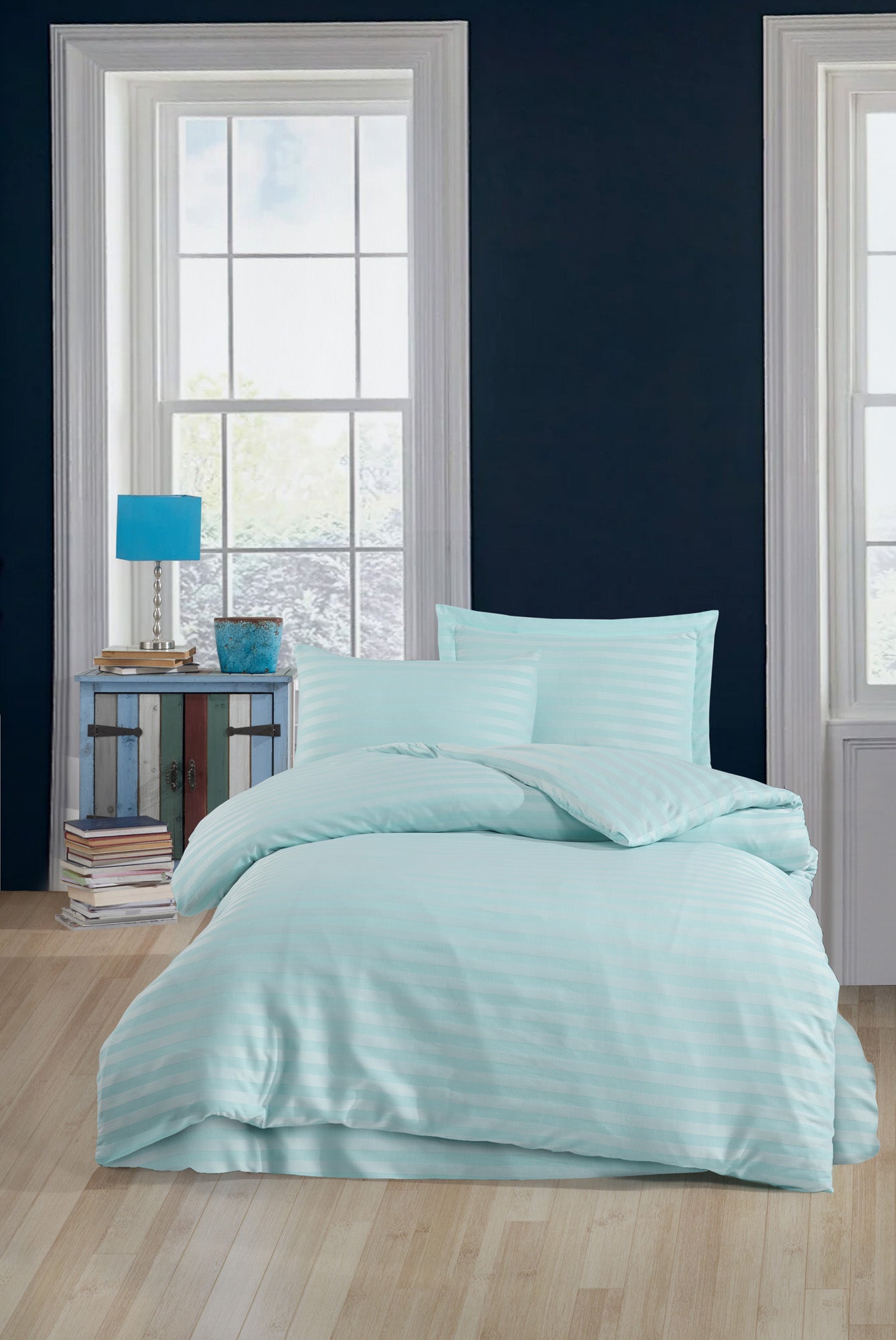 Water Yollu Saten Tek Kişilik Mint - Nevresim Takımı - 029445