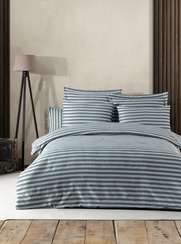 Water Yollu Saten Çift Kişilik Yeşil - Nevresim Takımı - 029462