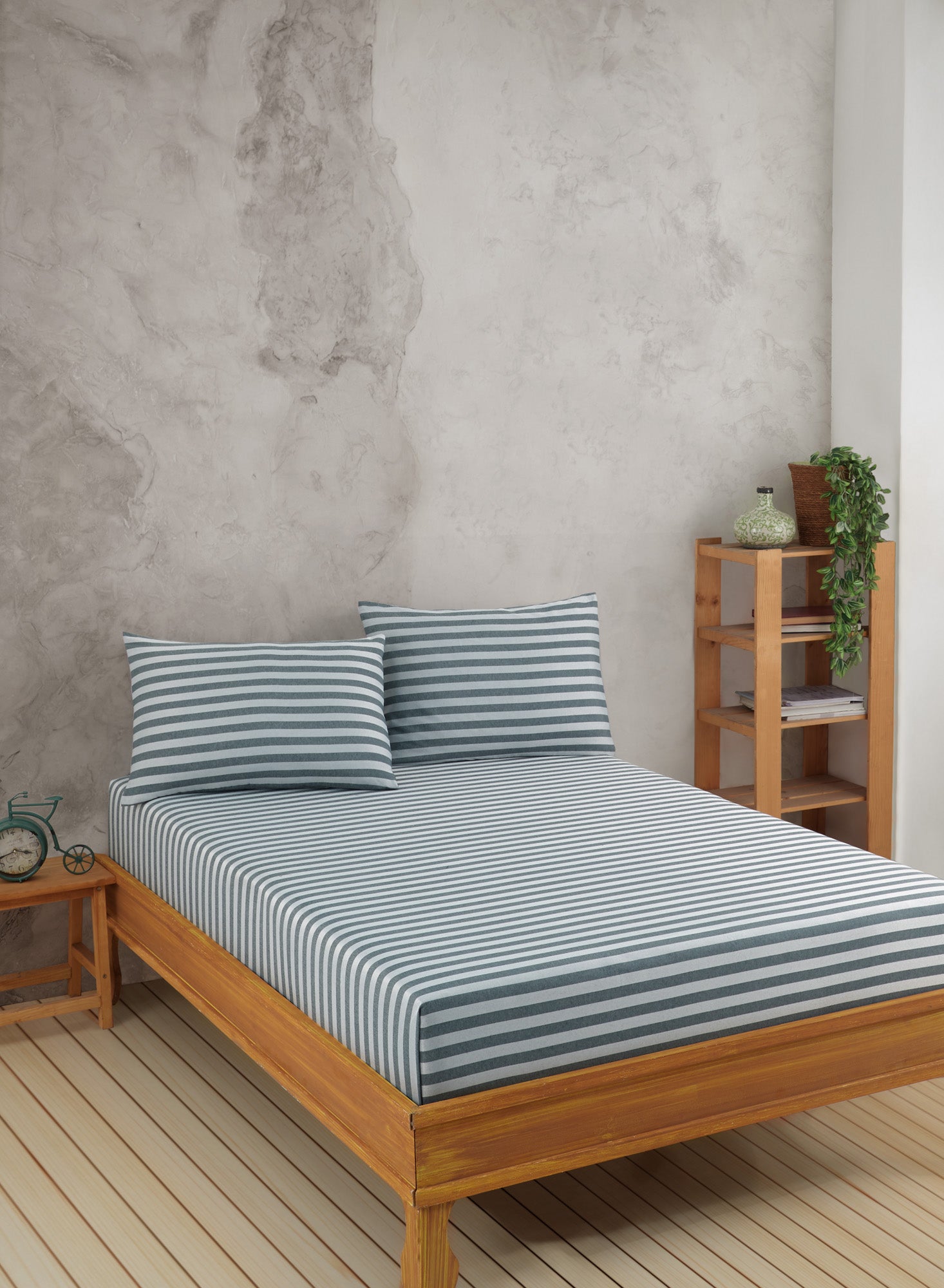 Water Yollu Saten Tek Kişilik Yeşil - Çarşaf Yastık Seti - 029469