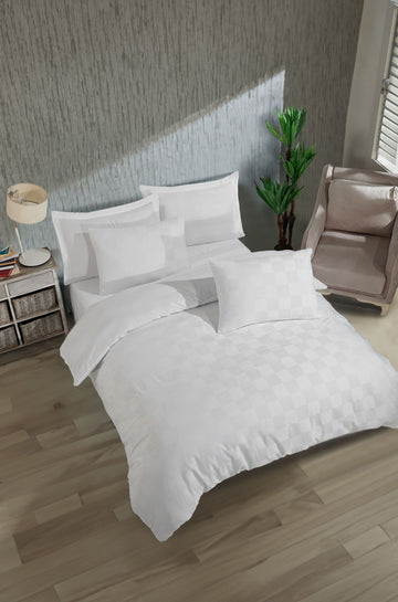 Kareli Saten Çift Kişilik Beyaz - Nevresim Takımı - 029525
