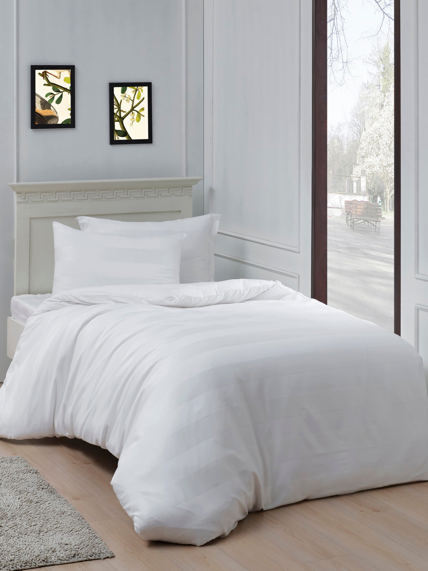 Max Yollu Saten Tek Kişilik Beyaz - Nevresim Takımı - 029571