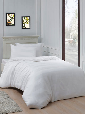 Max Yollu Saten Tek Kişilik Beyaz - Nevresim Takımı - 029571