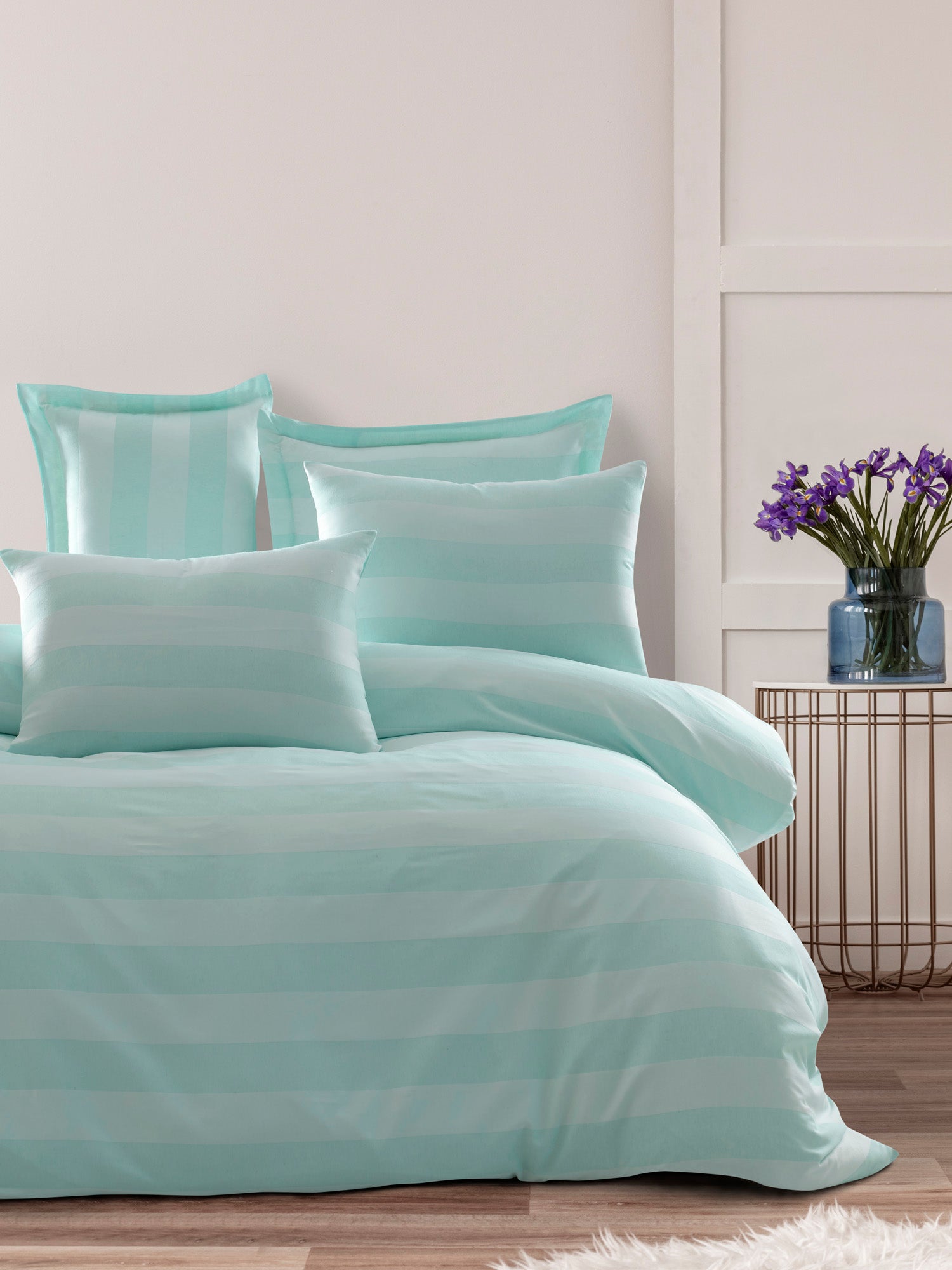 Max Yollu Saten Çift Kişilik Mint - Nevresim Takımı - 029579