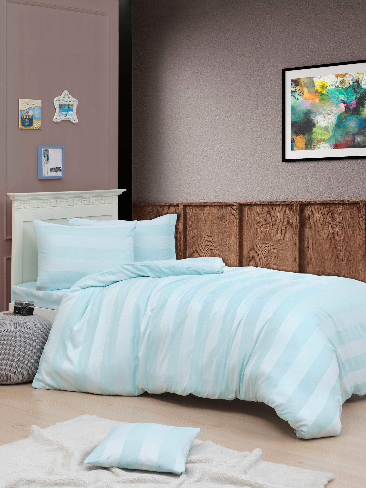 Max Yollu Saten Tek Kişilik Mint - Nevresim Takımı - 029580