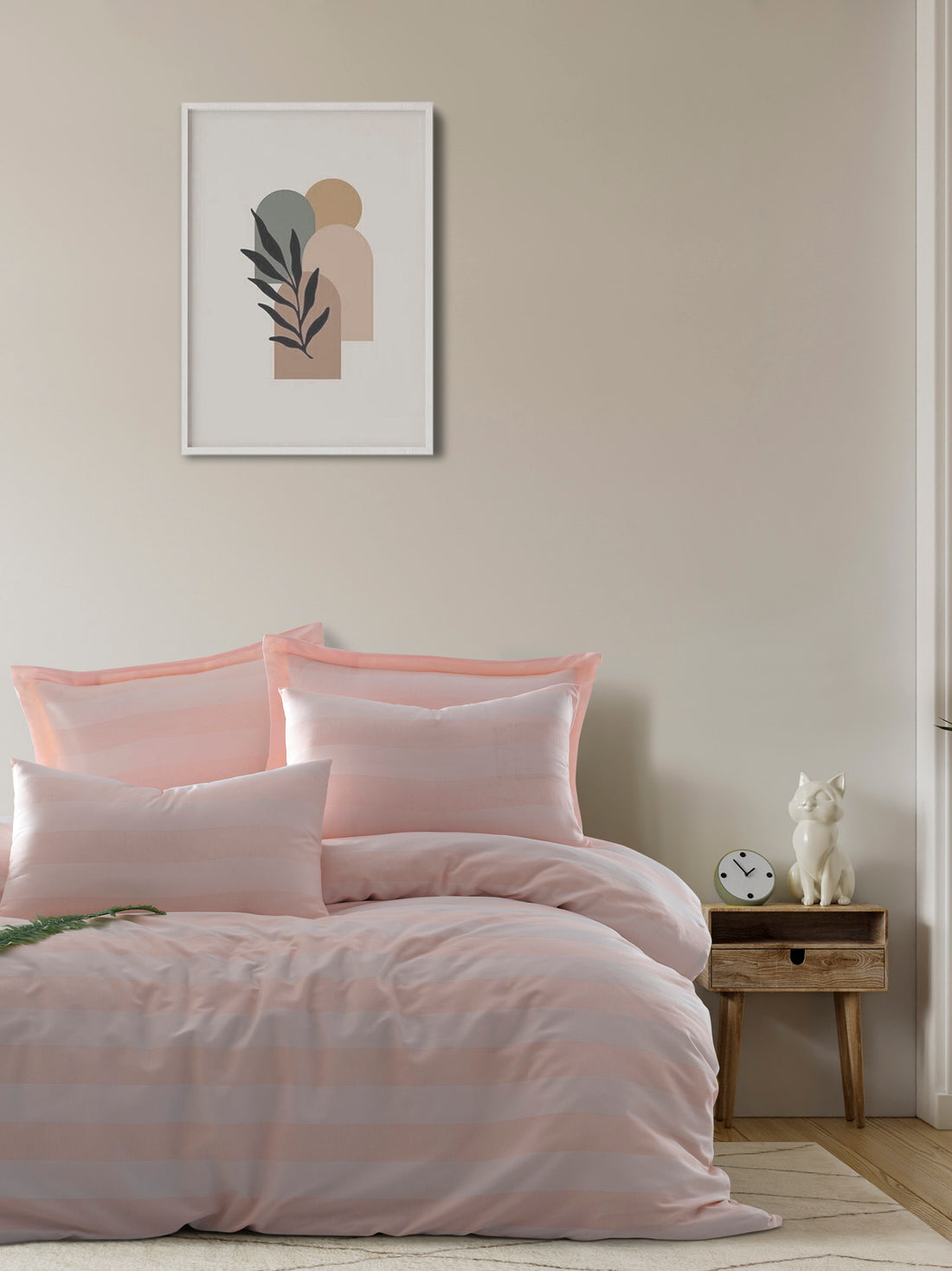 Max Yollu Saten Çift Kişilik Pudra - Nevresim Takımı - 029588