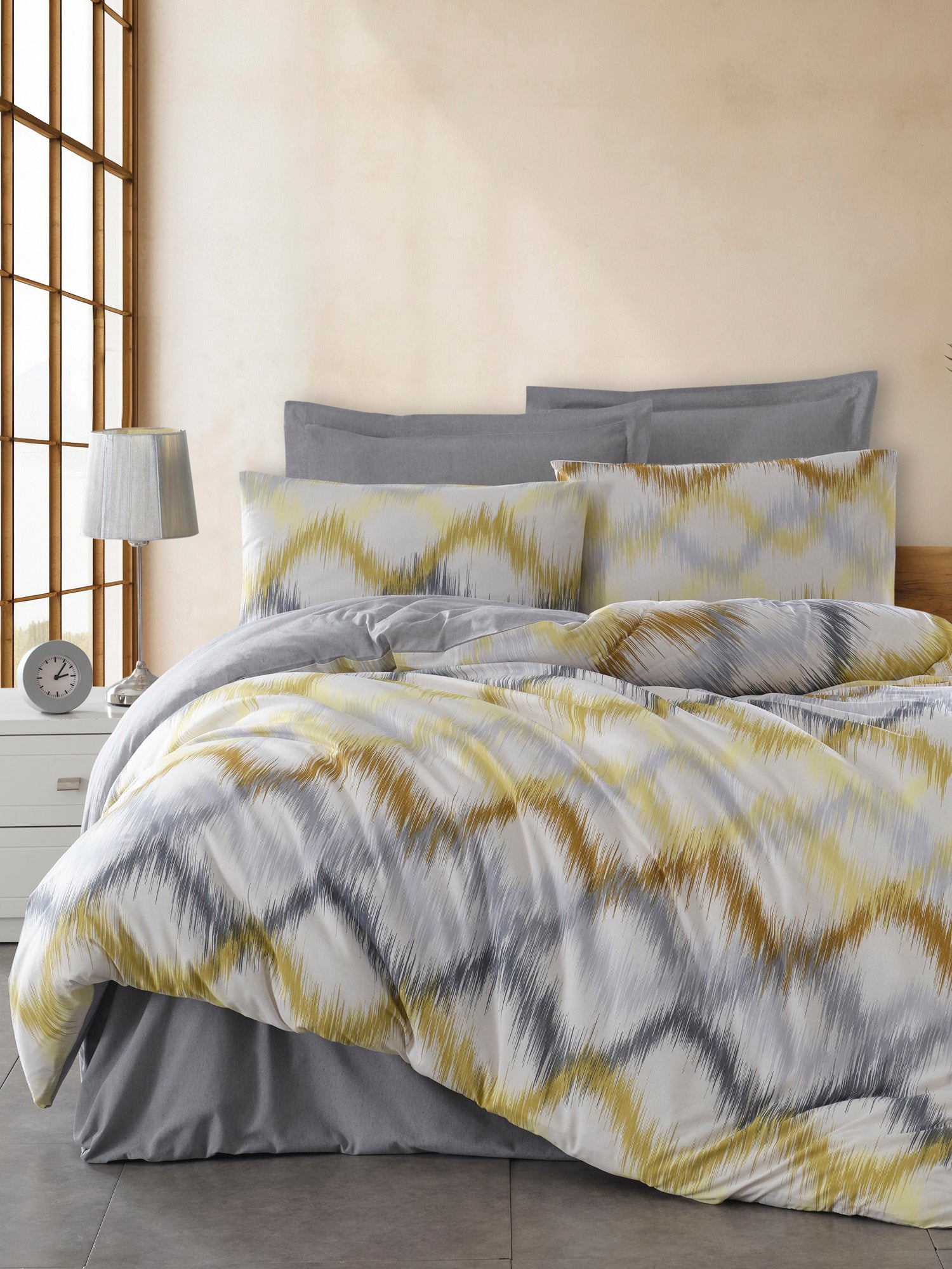 Beat Çift Kişilik Gri-Sarı - Nevresim Takımı - 030253