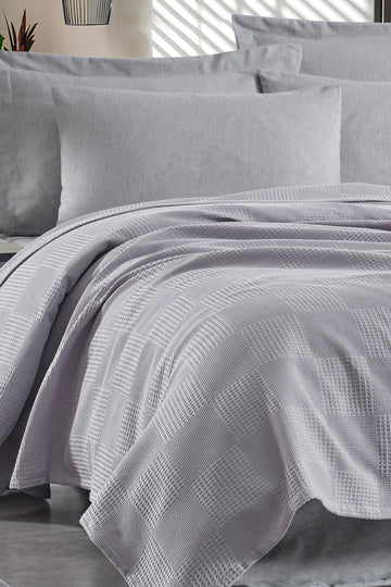 Plain Çift Kişilik Açık Gri - Pike Takımı - 030275