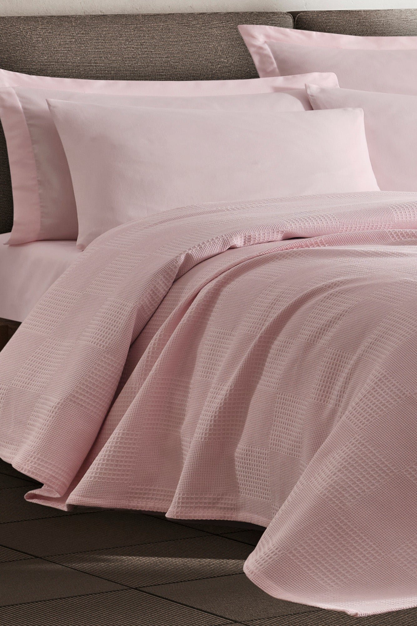 Plain Çift Kişilik Açık Pudra - Pike Takımı - 030276