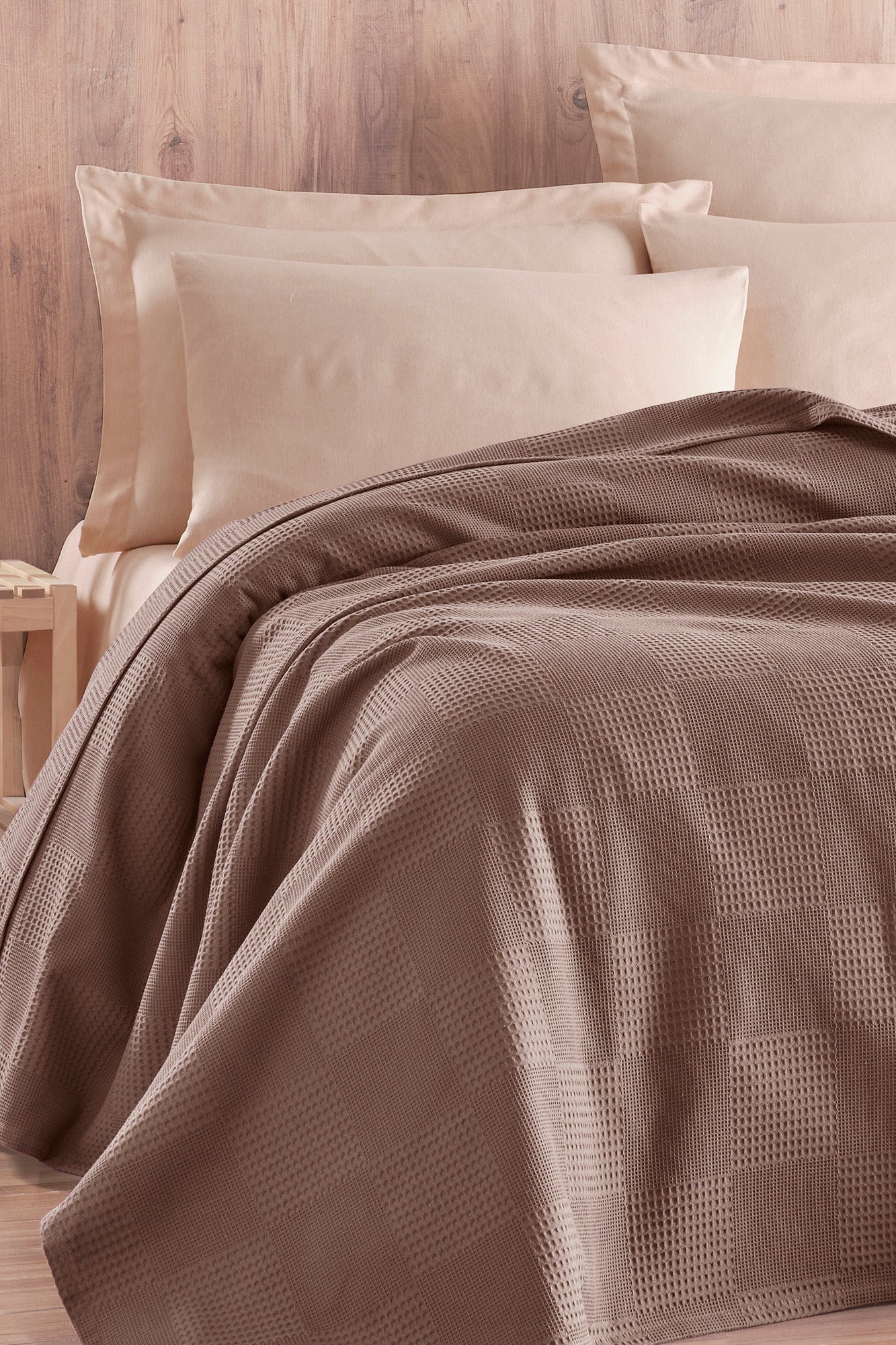 Plain Çift Kişilik Kahve - Pike Takımı - 030300