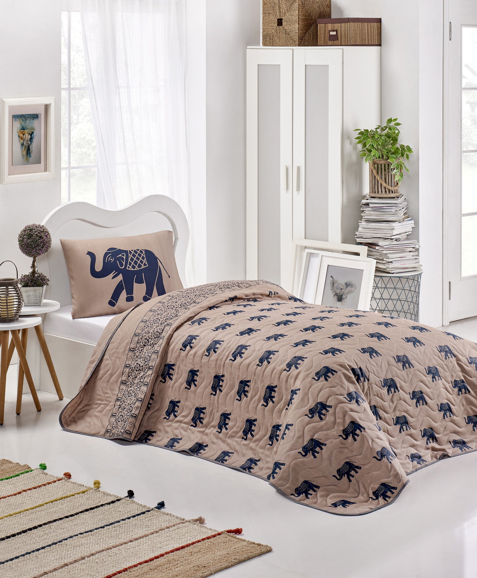 Fil Tek Kişilik Mavi - Yatak Örtüsü Seti - 010263