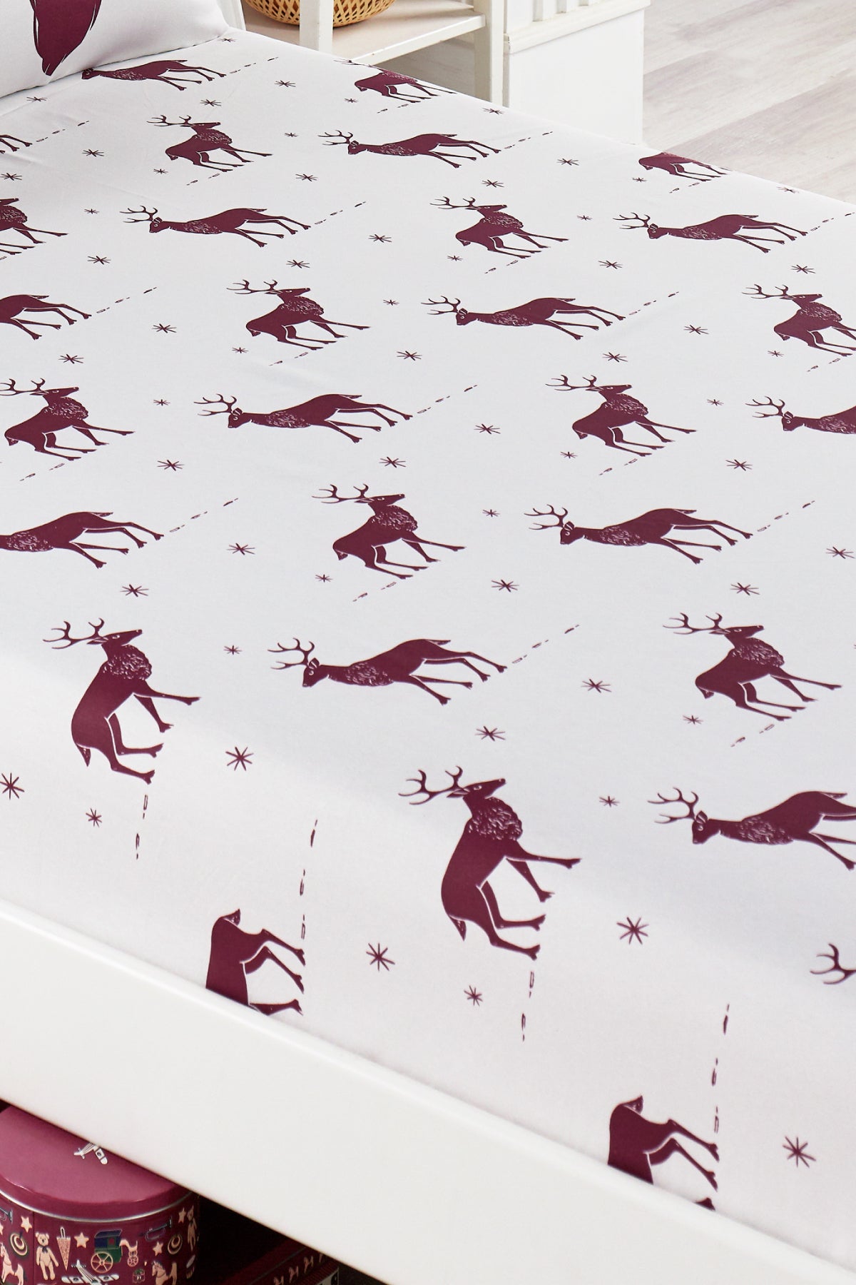 Geyik Bordo 100x200cm Çarşaf Seti