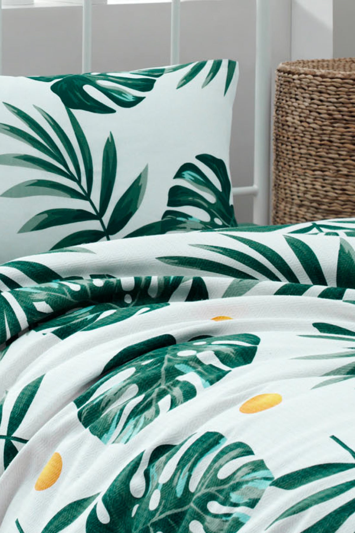 Monstera Yeşil Tek Kişilik %100 Pamuk Pike