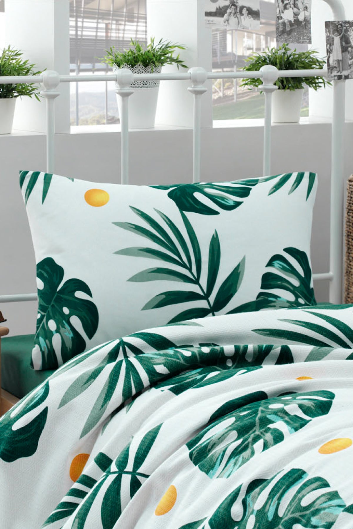 Monstera Yeşil Tek Kişilik %100 Pamuk Pike