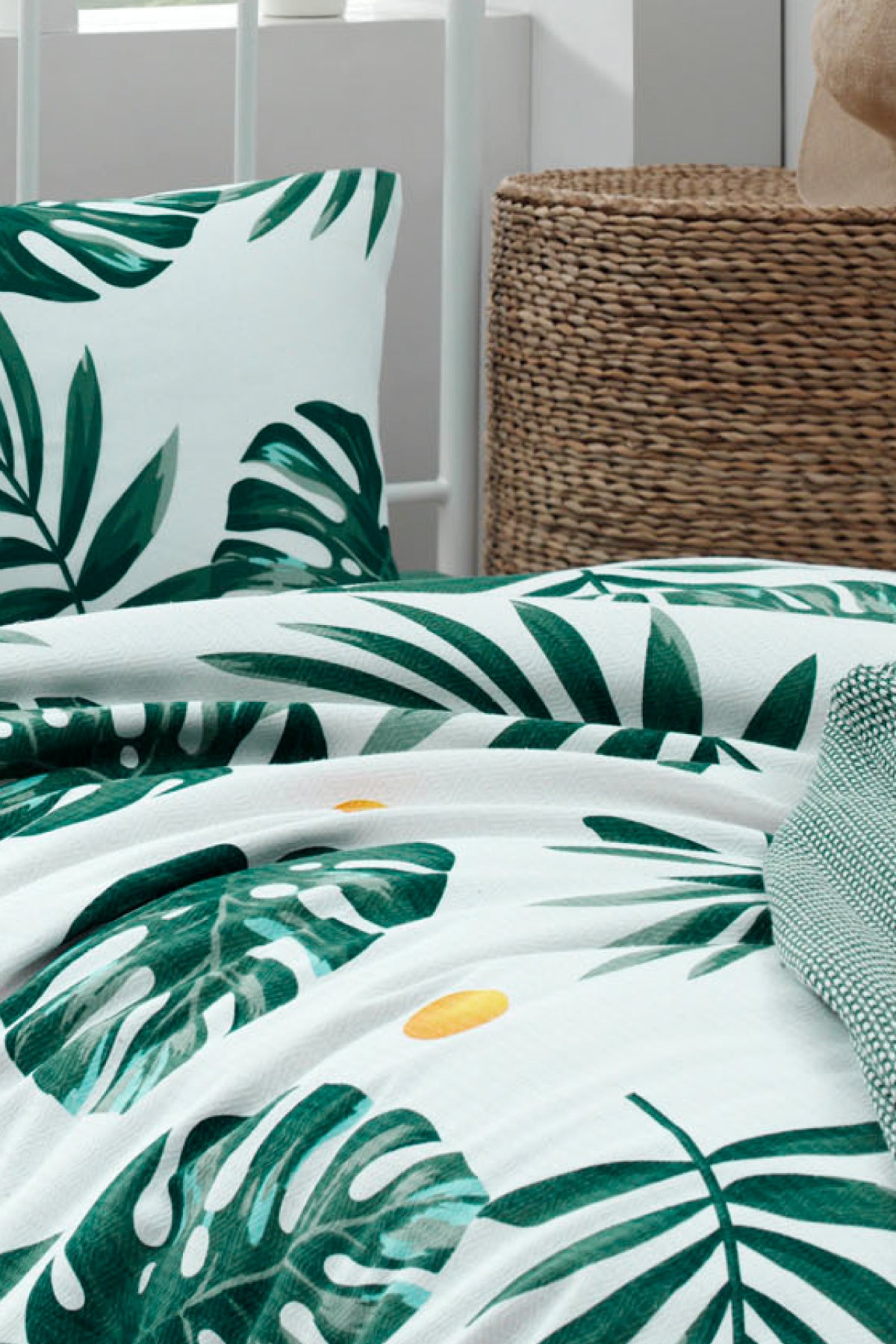 Monstera Yeşil Tek Kişilik %100 Pamuk Pike Takımı