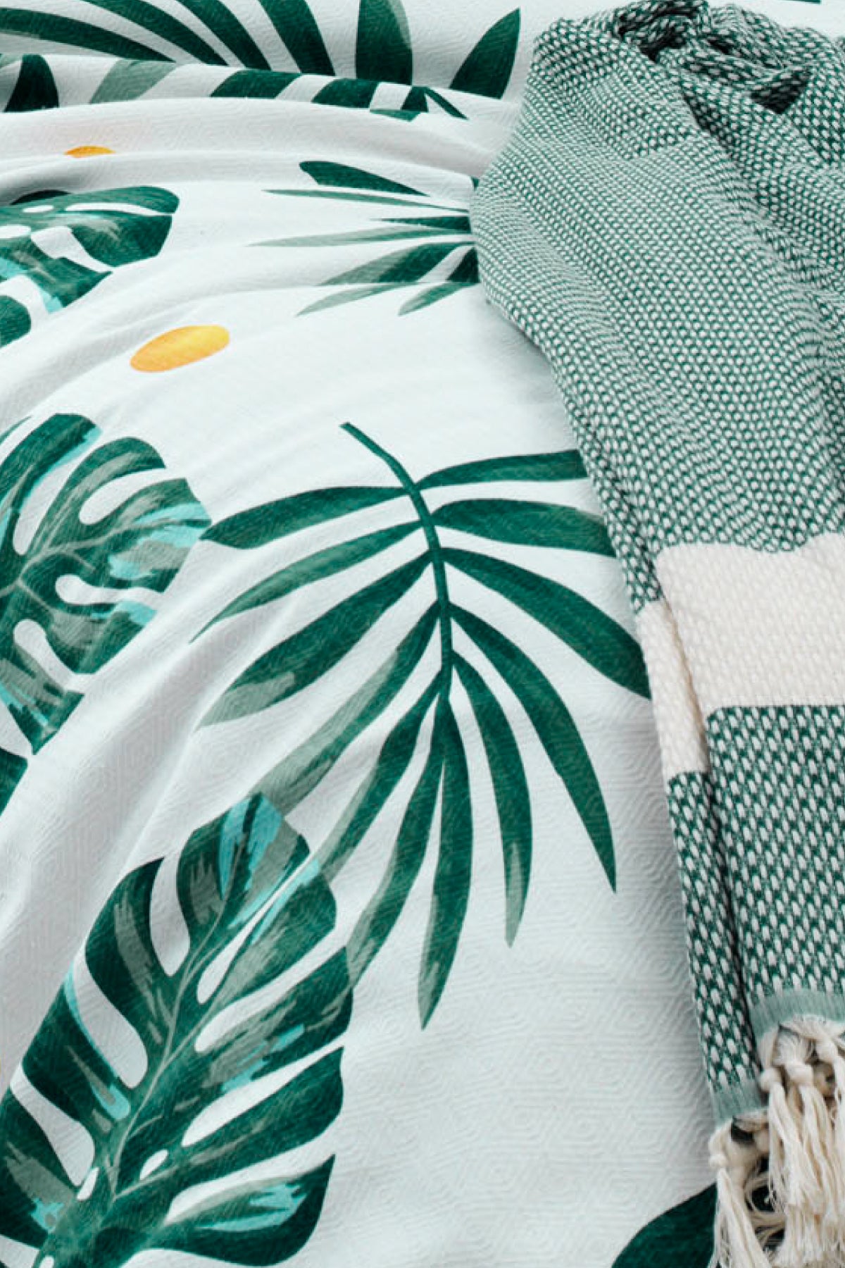 Monstera Yeşil Tek Kişilik %100 Pamuk Pike Takımı