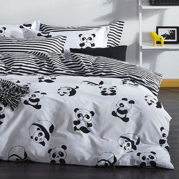 Panda Beyaz Çift Kişilik Nevresim Seti