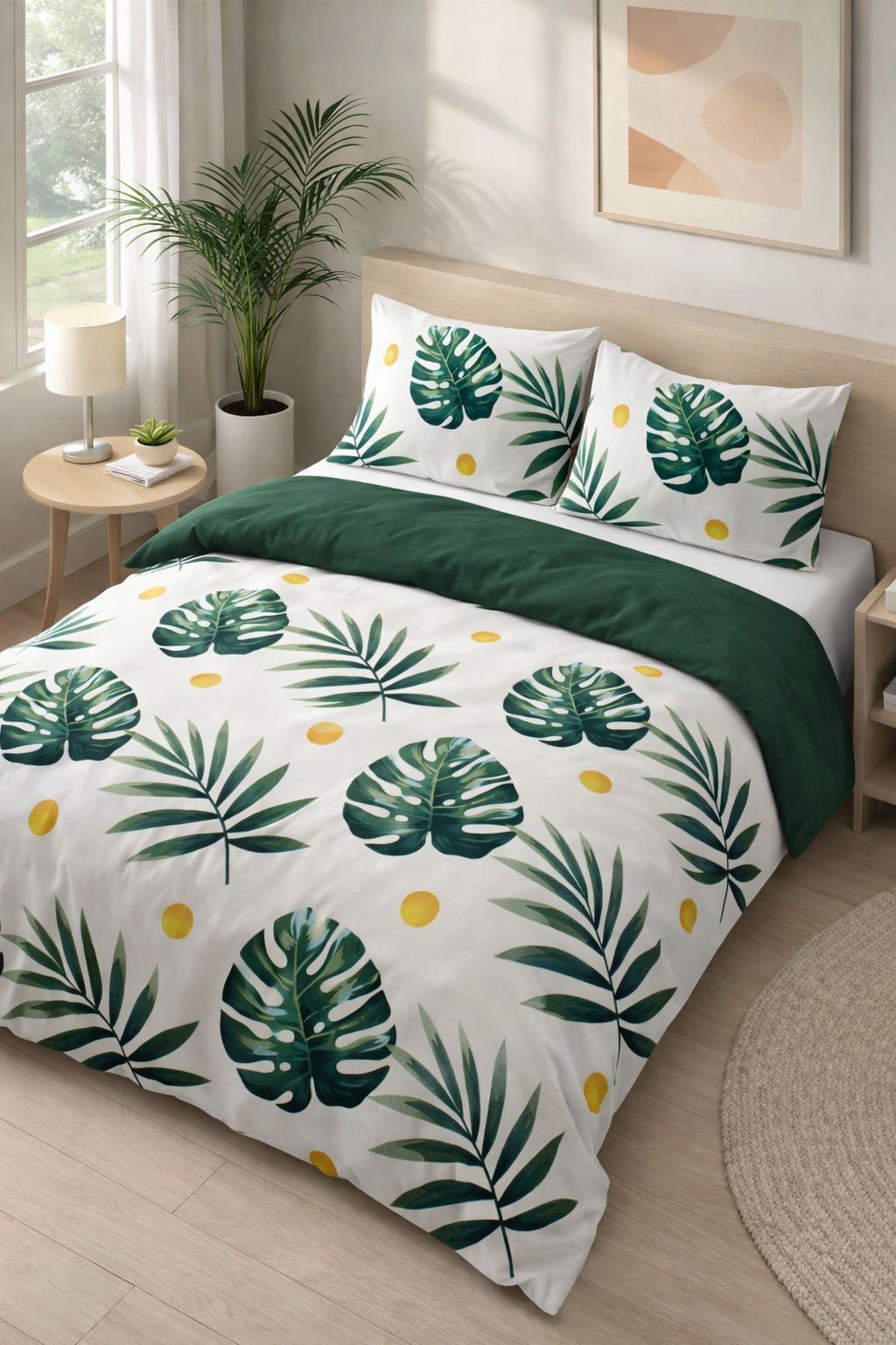 Monstera Yeşil Çift Kişilik Nevresim Seti