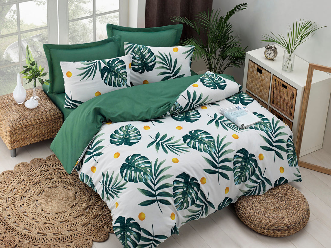 Monstera Yeşil Çift Kişilik Nevresim Seti