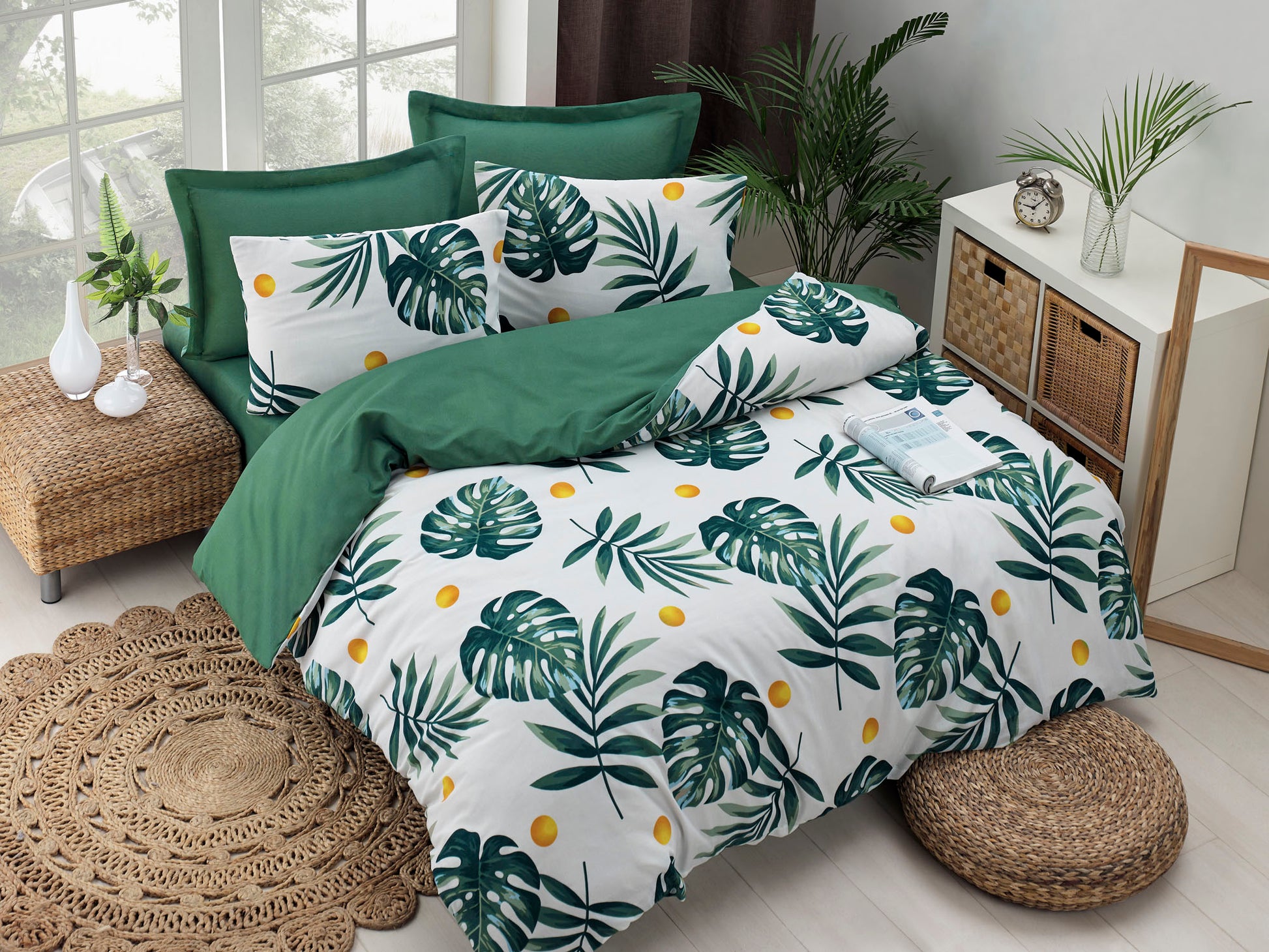 Monstera Yeşil Çift Kişilik Nevresim Seti