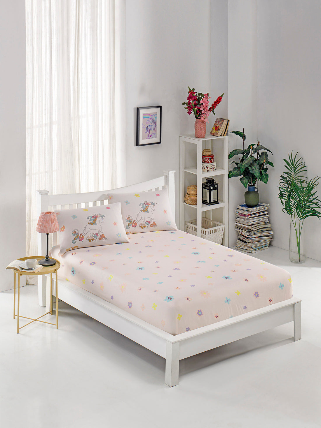 Unicornlar Tek Kişilik Pembe - Çarşaf Yastık Seti - 024582