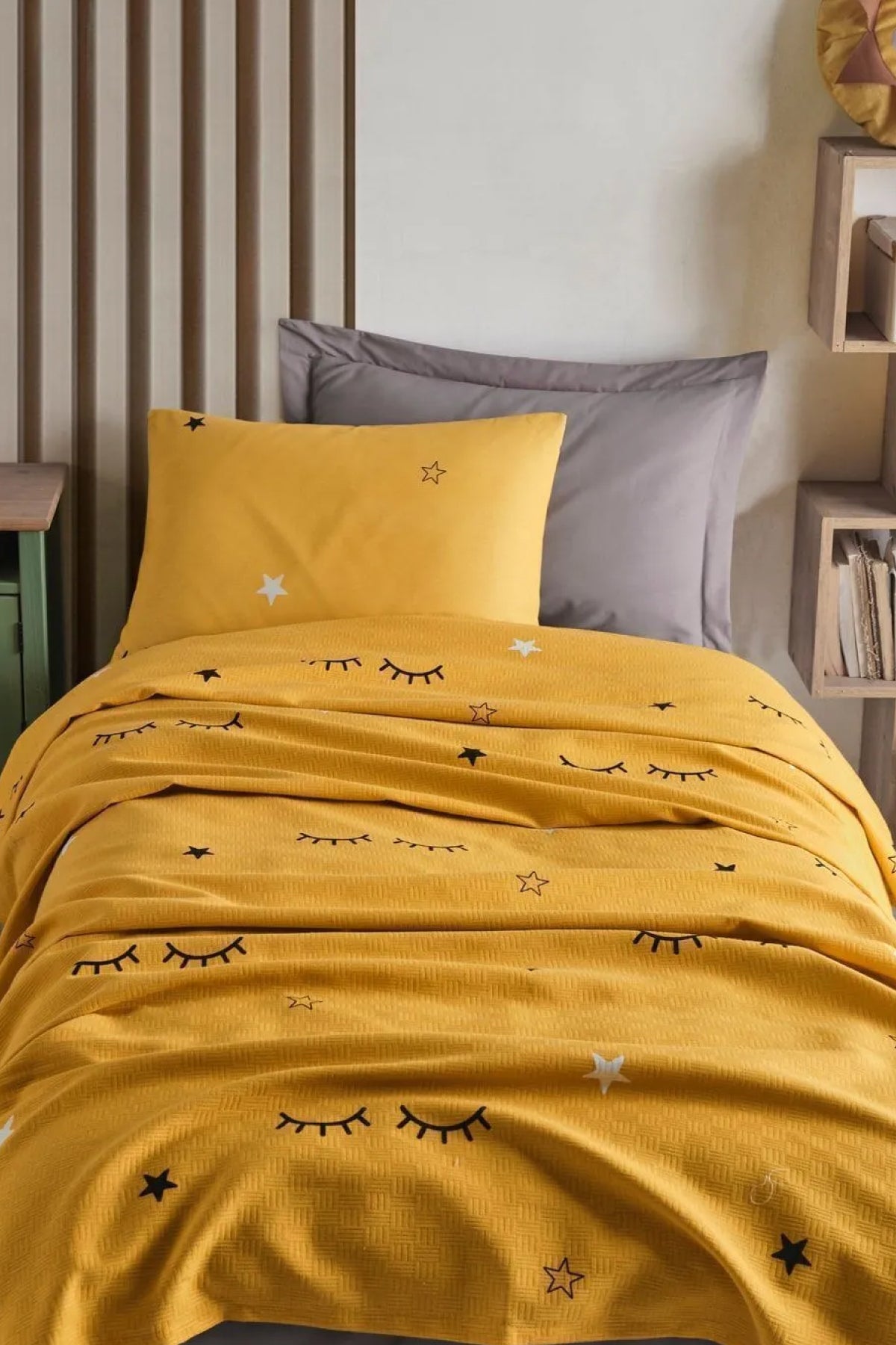 Dide Sarı Tek Kişilik %100 Pamuk Pike Seti