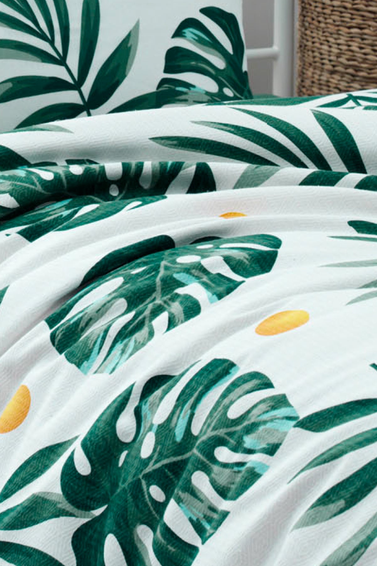 Monstera Yeşil Tek Kişilik %100 Pamuk Pike Seti