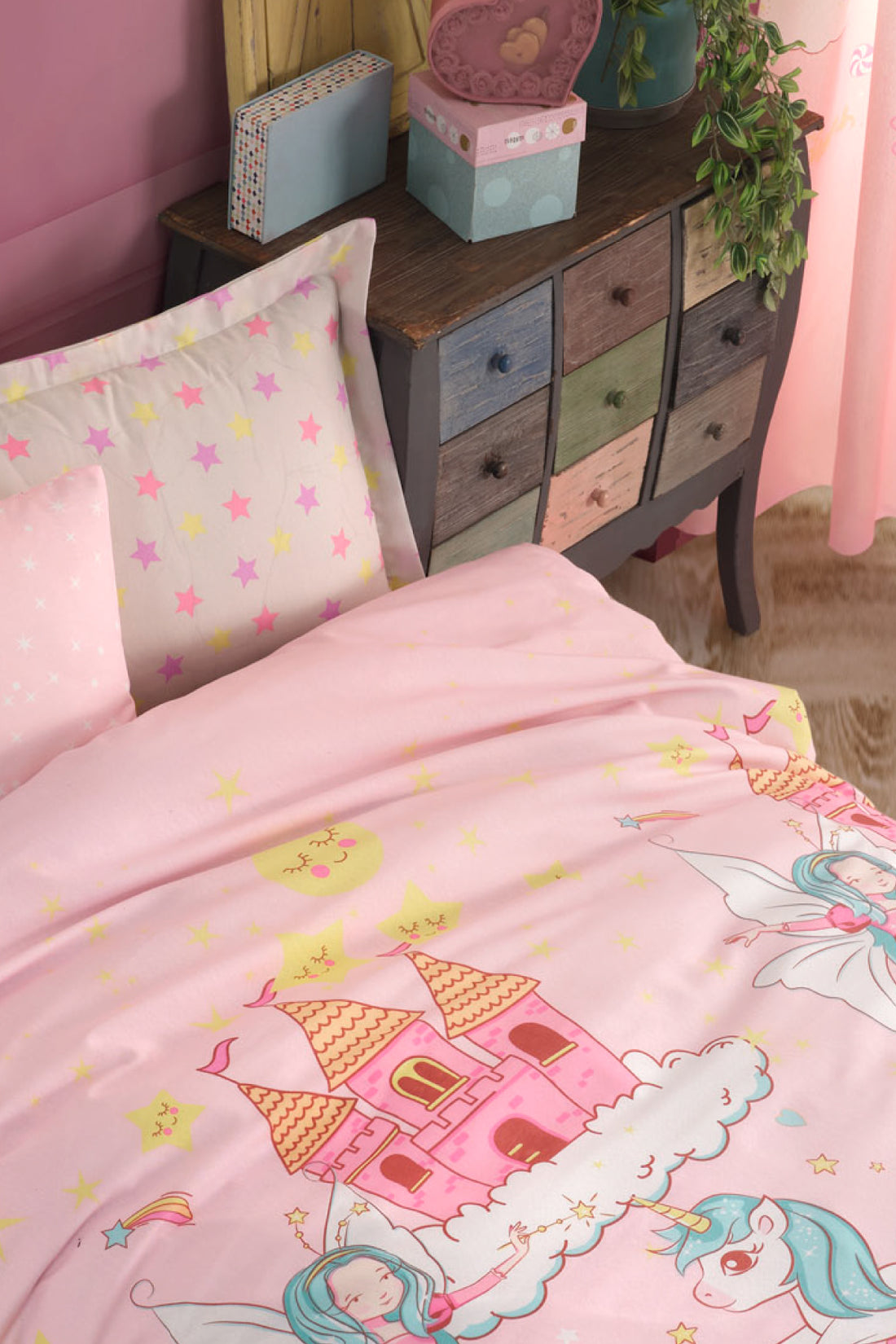 Unicorn Dreams Pembe Tek Kişilik Nevresim Takımı