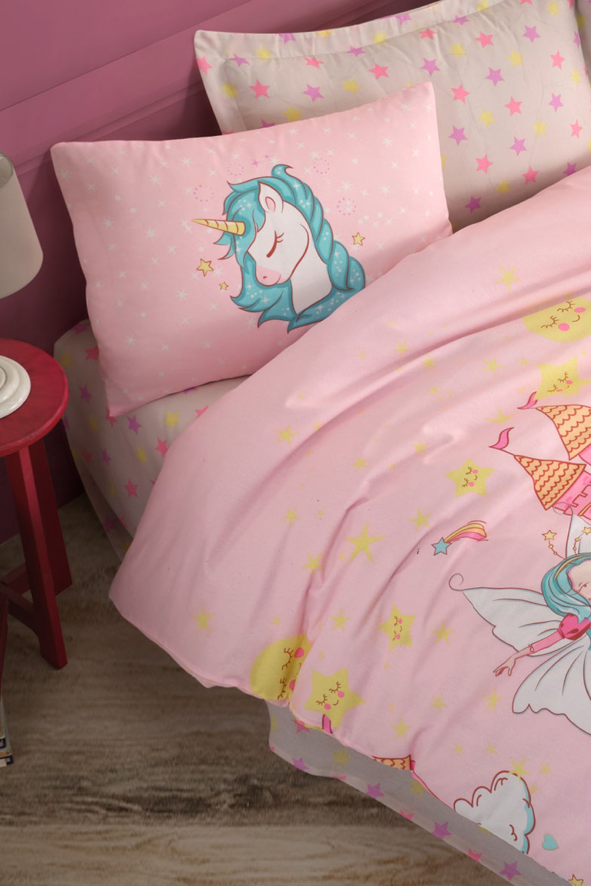 Unicorn Dreams Pembe Tek Kişilik Nevresim Takımı