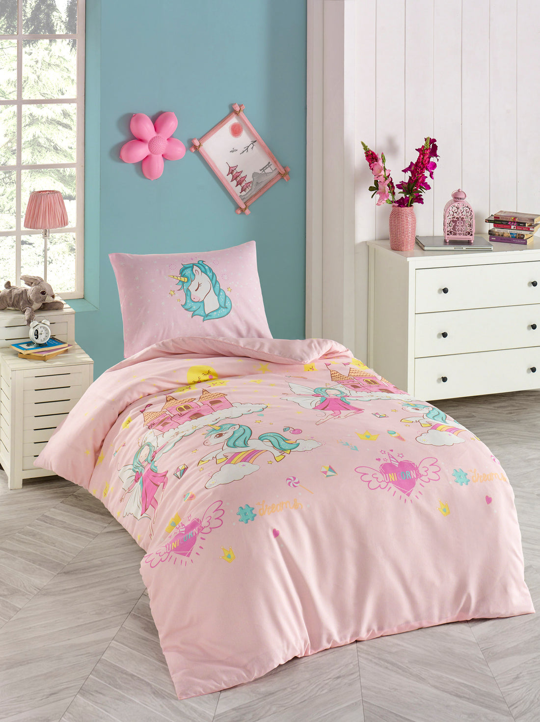 Unicorn Dreams Pembe Junior Tek Kişilik Nevresim Seti