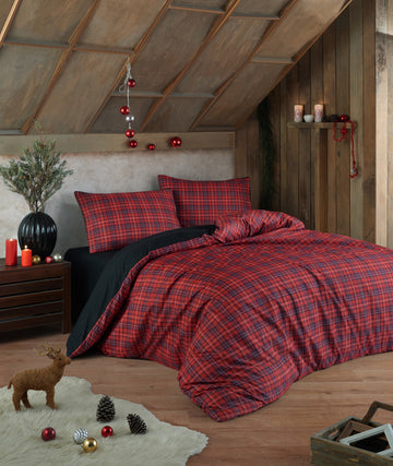 İskoç Çift Kişilik Kırmızı - Nevresim Takımı - 028703