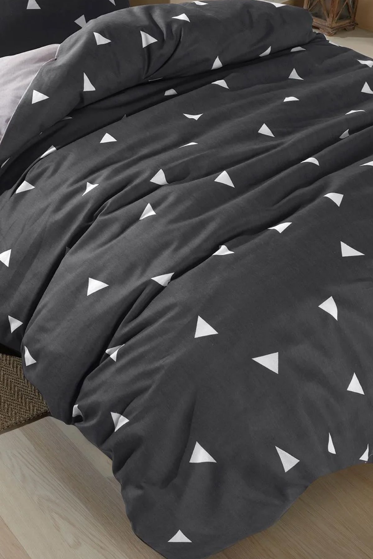 Geometrik Gri Tek Kişilik Nevresim Takımı