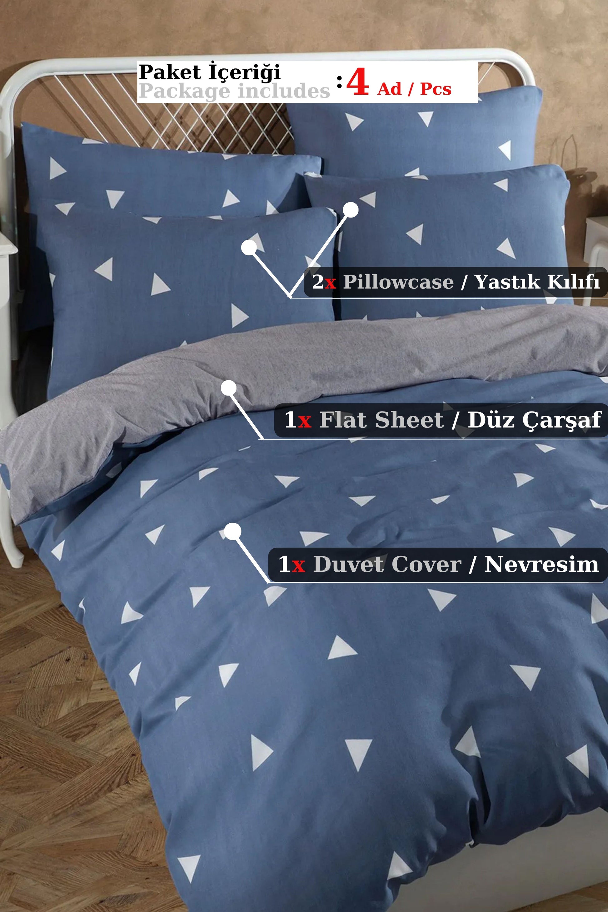 Geometrik Mavi Çift Kişilik Nevresim Takımı