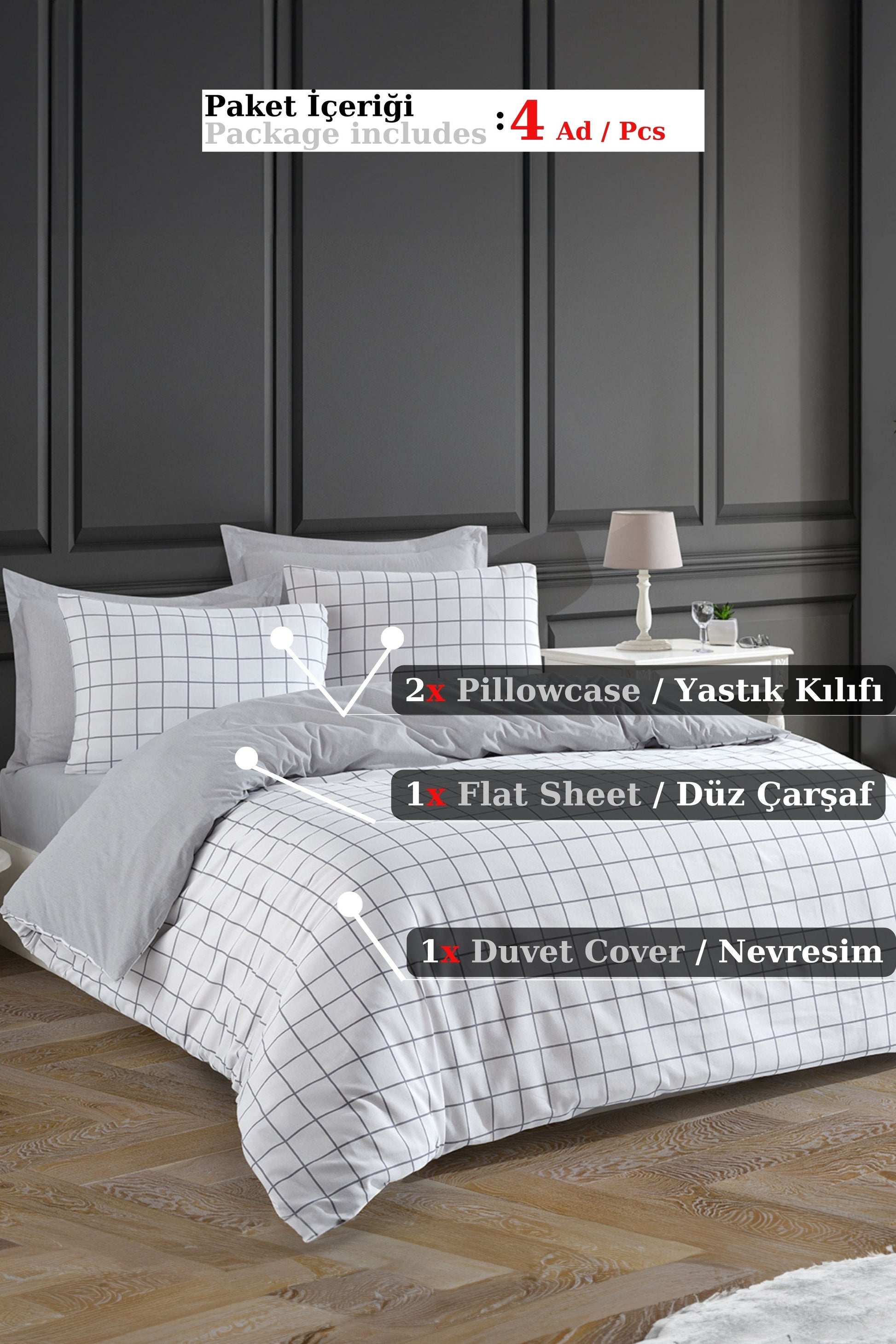 Artus Gri Çift Kişilik Nevresim Takımı